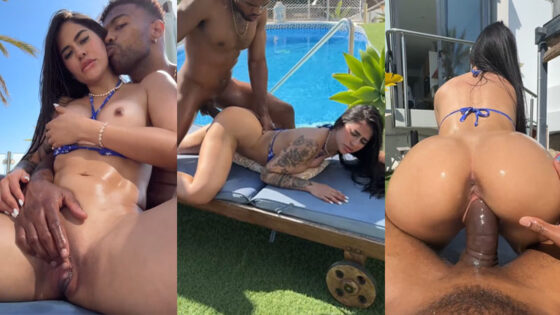Gih Ribeiro disfruta de la BBC de Troy Francisco junto a la piscina
