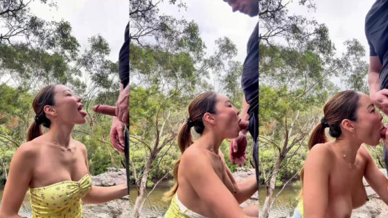 Naomi East sopla una polla en el bosque