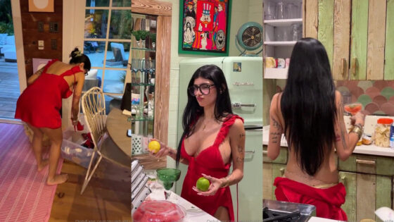 Topless Mia Khalifa prepara tragos para su amiga