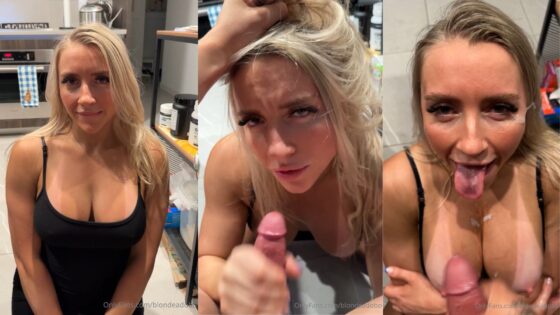 BlondeAdobo recibe un facial después de la mamada